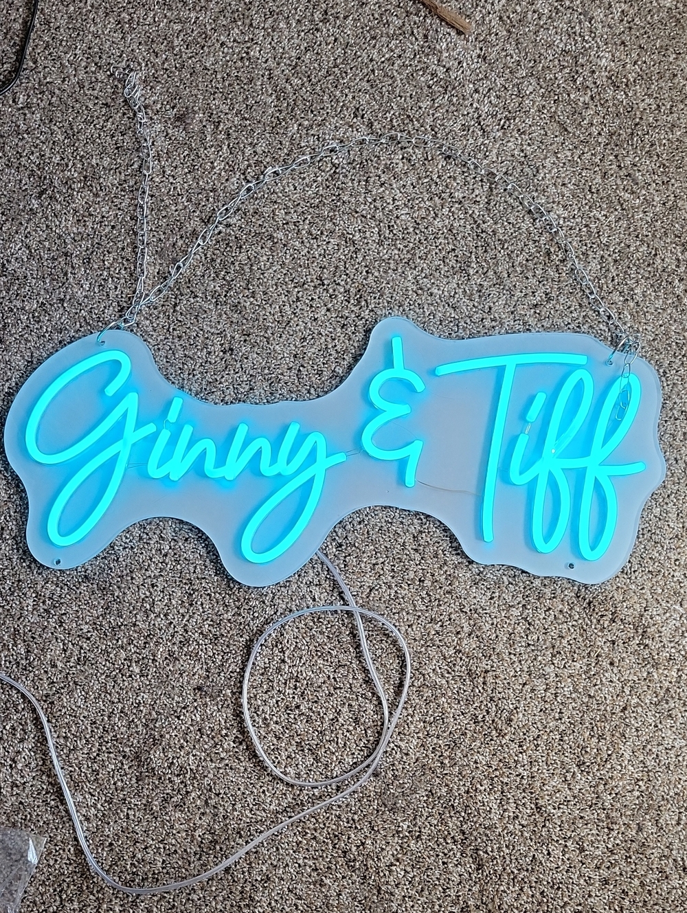 Custom Blue Neon Script Name Sign - Ginny & Tiff